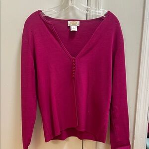 Talbots Magenta V-Neck Buttoned Top